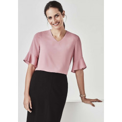 Biz Aria Womens Fluted Sleeve Blouse